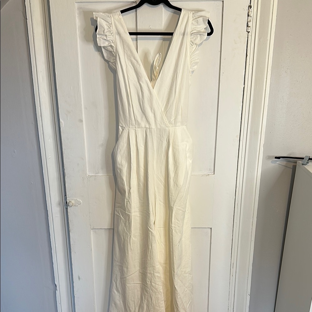 White Ruffle Sleeve Jumpsuit